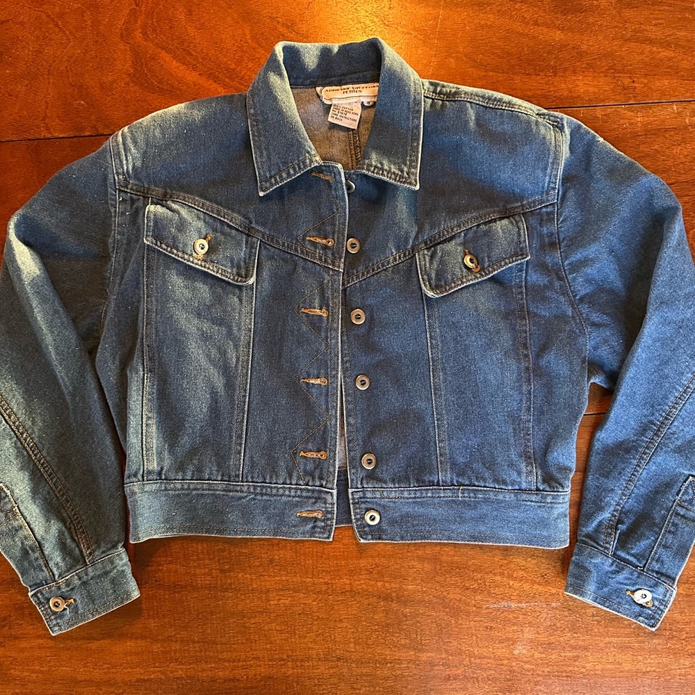 Vintage 90s Cropped Adrienne Vittadini Petite Denim Jacket Blue Jean Size Small